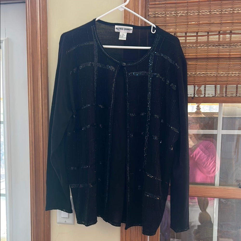Alfred Dunner Black Cardigan with Sparkle Accents